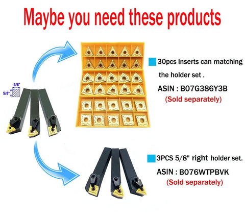 Image showing insert and right holder sets, 5/8 inch size, sold separately for CNC lathe use.
