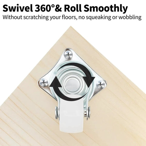 1 Inch Swivel Caster Wheels With Rubber Base For Furniture Trolleys And Projects shown installed on wood surface