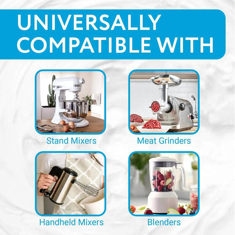 Image showing compatibility of High Viscosity Food Grade Grease For Stand Mixers And Kitchen Appliances with stand mixers, meat grinders, handheld mixers, blenders.