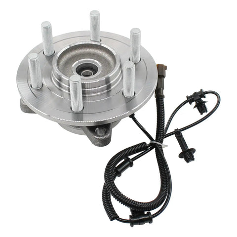 Pack Of 2 Front Wheel Bearing And Hub Assembly For Ford F-150 4WD 2018 2019 2020 Direct Fit Plug-And-Play Replacement With Premium Seal And Ready To Install Wheel Hub Bearing Set, shown with wiring harness and bolts.