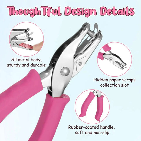Sweet Two Size Hole Punch Set With Soft Grip Handle One Quarter Inch And One Eighth Inch Punches Eight Sheet Capacity Includes Scrap Container