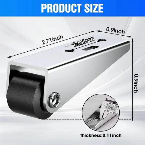 Dimensions of 4 Pack Rubber Swivel Gate Caster Wheels Replacement Kit with non-slip caster wheel, showing thickness and size.