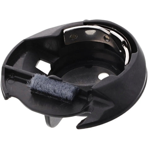 Bobbin case for Brother and Babylock sewing machines, black plastic with built-in lint brush