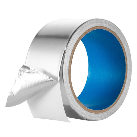 Aluminum foil duct tape roll, 2 in x 13 yd, silver with blue inner core for HVAC high-temp use