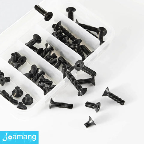 M5 Flat Head Hex Socket Cap Screws Set, Heavy Duty Countersunk and Fully Threaded, 10.9 Grade Alloy Steel With Black Oxide Finish