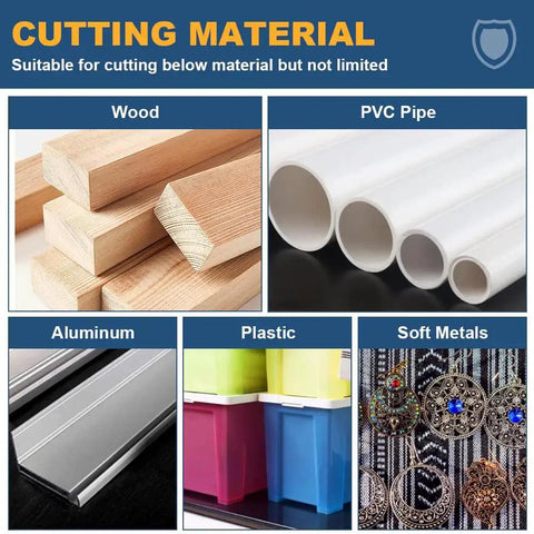 Various materials suitable for cutting with Versatile Drill Saw Blades Kit For Rotary Tools With Six HSS Disc Blades.