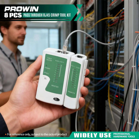 Using All In One Pass Through RJ45 Crimper Kit With Cable Tester And Stripper For Cat5 To Cat6a, RJ11 RJ12 Connectors on network cables