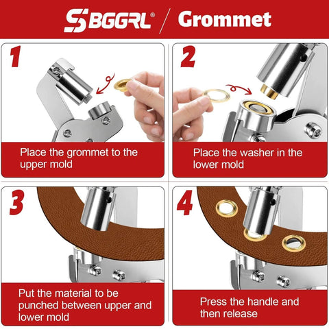 Step-by-step guide on using Grommet Tool Kit 3/8 Inch Heavy Duty Eyelet Pliers with 300 Pcs 10mm Metal Grommets Set for various materials