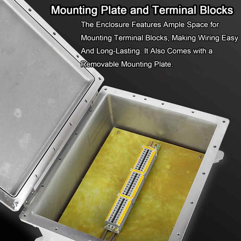 Open Outdoor Waterproof Electrical Box Beefy Heavy Duty Explosion Proof Project Enclosure IP66 showing internal mounting panel