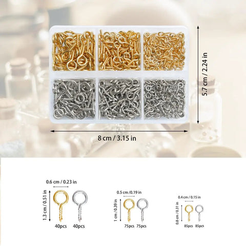Must Have Gold And Silver Screw Eye Pins Set For DIY Jewelry Making And Craft Projects, 400 Small Eyelet Pins With Organizer Box