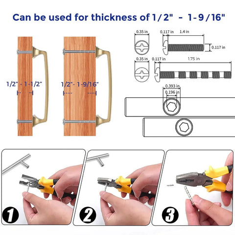 10 Pack Solid 5 Inch Square Foot Arch Cabinet Pulls In Champagne Bronze installation guide with dimensions and tools used