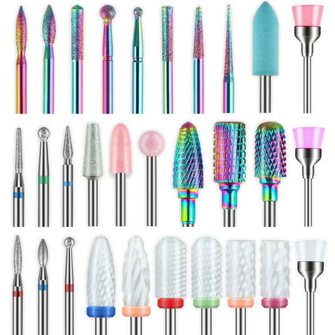 30Pcs Nail Drill Bits Set With 3 32 Inch Shank Universal Kit For Nail Drill Carbide Ceramic Diamond Cuticle Bits For Acrylic Gel Manicure Pedicure Removal Tools For Home Salon And Professional Use