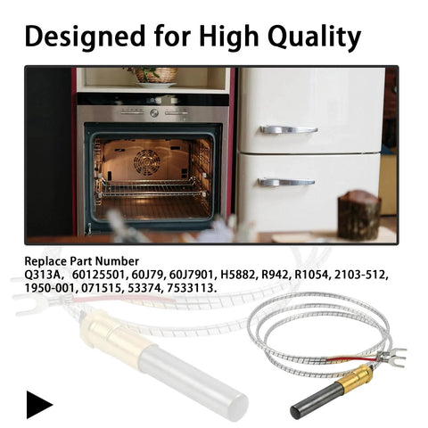 Robertshaw 36-inch thermopile, 250–750 mV, 2-lead with PG9 adapter; braided cable and sensor tip visible