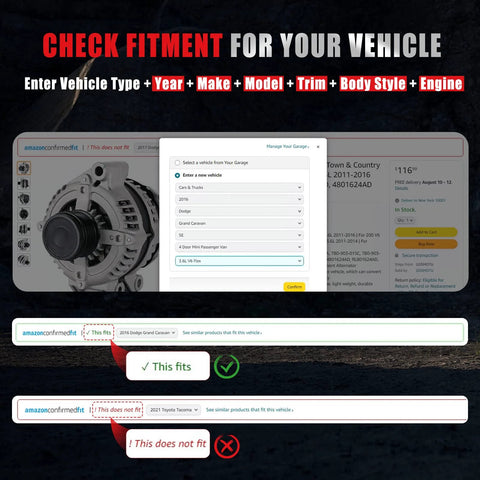 Fitment guide and compatibility check for 130 Amp Auto Alternator Direct Fit For Acura MDX RL TL Honda Odyssey Pilot Ridgeline.