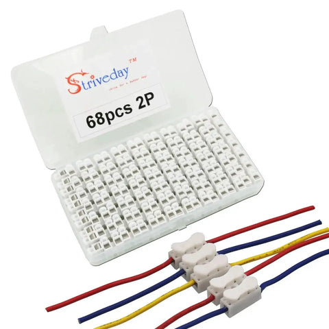 Effortless Push In Terminal Connectors Set 2 Pin Spring Loaded Wires 18 To 28 AWG Tool Free Insertion Vibration Resistant Locking