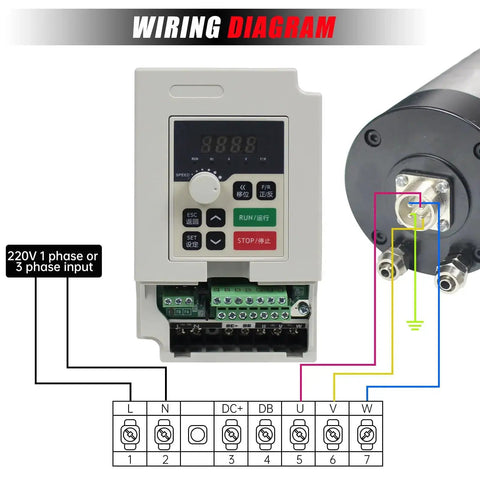 Wiring diagram for Beast 2.2KW VFD Inverter For CNC Router Milling And Engraving, 220V 11A 3HP Variable Frequency Drive.