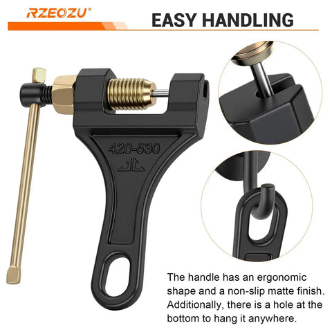 Universal Motorcycle Chain Breaker Tool For 420 530 520 525 428 40 Master Links, ergonomic handle design, matte finish
