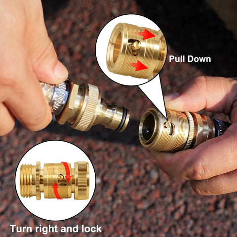 YELUN brass garden hose quick-connect adapters, 3/4 inch GHT external thread, two-set fittings with pull-down release