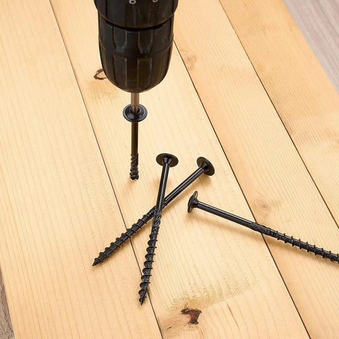 Heavy Duty Exterior Wood Screws No 14 X 4 Inch, 50 Piece Set With Self Drilling Tips on wooden boards