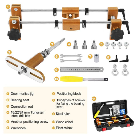 DIY Friendly Door Lock Hole Opener Kit For Wooden Doors Pro Grade Mortiser Jig With 3 Drill Bits Easy Install Parts Layout