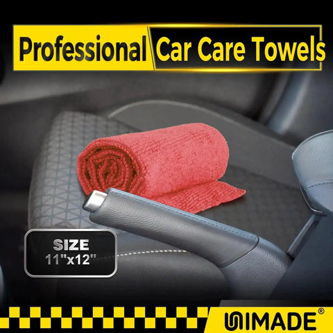 Bulk 200 Pack Microfiber Shop Towels Rags 11.5 By 11.5 Inches Reusable Cleaning Cloths Lint Free High Absorbency Workhorse For Car Auto Garage Kitchen Bar Mechanic Restaurant Red, rolled towel on car seat.