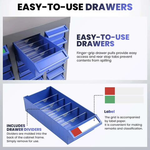 Heavy Duty 100-Drawer Small Parts Storage Cabinet With Removable ABS Drawers, Dividers And Labels, 26 By 9 By 46 Inch Bolt Bin Organizer