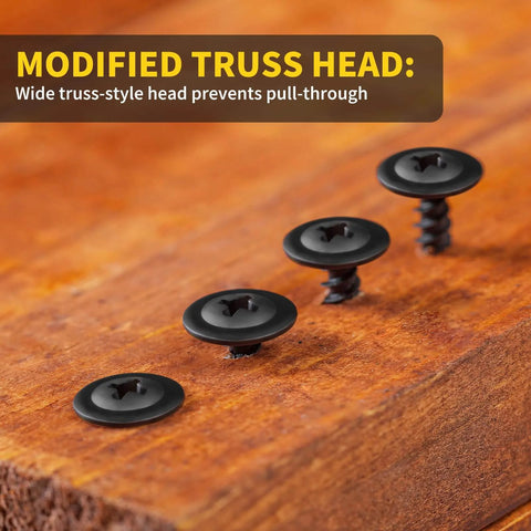 Premium Black Wood Screws Set 1-1/2 Inch, 220 Pc Assortment Kit With Phillips Truss Head Self-Tapping Fasteners close-up