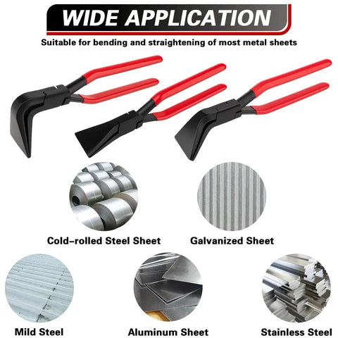 Pro Grade Hand Seamers Set For Sheet Metal Bending And Flattening With Three Pliers Heads Straight 45 Degree And 90 Degree