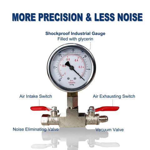 BACOENG 5 Gallon vacuum chamber with stainless steel body, gauge, and red-handled valve switches