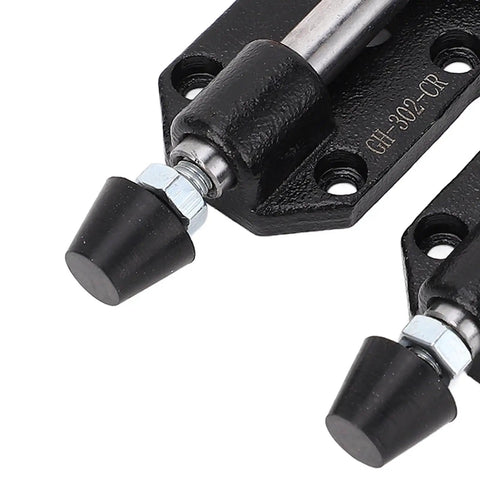 Close-up view of Two Pack Toggle Clamp With Quick Release Push Pull Action For Woodworking Jigs And Fixtures Pocket Hole Jigs Welding CNC DIY Pro Grade Heavy Duty Positioning Jigs Left And Right Twenty Millimeter Stroke showing rubber tips and metal construction.
