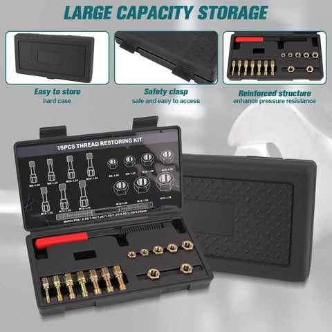 Go-To 15-Piece Metric Thread Chaser Set For M6 M8 M10 M12 Thread Restorer Tool Kit With Taps Dies And Files Rethreading Repair