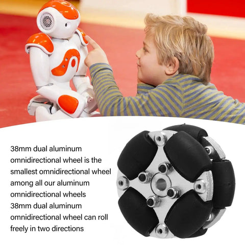 38mm Aluminum Omni Wheel For Robots Double Omni Wheel With 8 PU Coated Rollers And Metal Hubs 360 Degree Movement