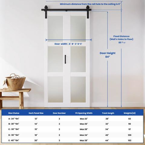 36x84 Inch White Bifold Barn Door With Hardware Kit Included Pre Drilled Holes For Easy Assembly Water Proof PVC Surface