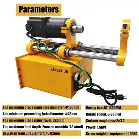 Breveltion portable hole drilling machine on display with 45 to 180 mm hole diameter mechanical line boring system 4.92 ft bar