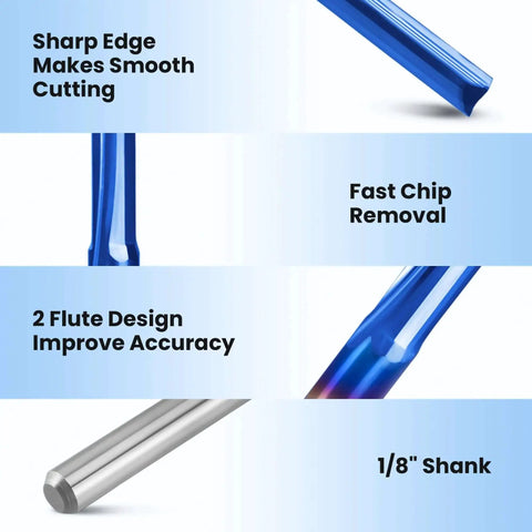 Pro Grade CNC Router Bits Straight Router Bit One Eighth Inch Shank Two Flute End Mill Cutter for MDF PVC Acrylic