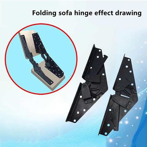 2Pcs 3 Position Adjustable Sofa Back Hinge for Sofa Bed and Furniture 230x70 Mm Black Finish shown with folding mechanism
