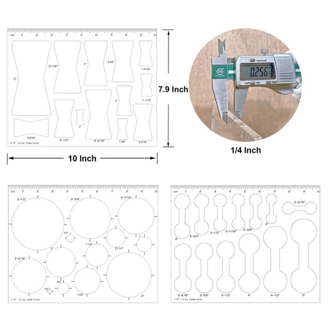 Pro Grade 13 In 1 Router Template Kit For Woodworking With 10 By 7.9 Inch Circle And Bowtie Inlay Jigs, 1/4 Inch Thick Acrylic