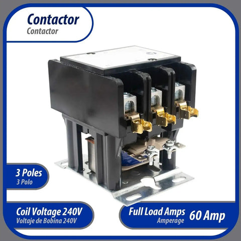 Heavy Duty 3 Pole Contactor 60 Amp 240 Volt Coil Replacement for HVAC Systems UL Listed APAC 360240 front view