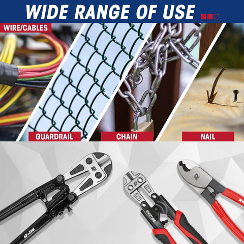 Three Piece Bolt Cutter Pliers Set With 14 Inch Heavy Duty Bolt Cutter 8 Inch Mini Bolt Cutter And 8 Inch High Leverage Cable Cutter