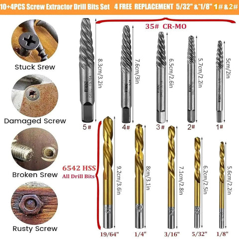 14Pcs Screw Extractor And Left Hand Drill Bits Set For Removing Stripped Screws And Broken Bolts Easy Out Bolt Remover Kit