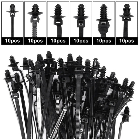 60 Pack Push Mount Zip Ties Nylon Cable Ties For Wire Harnesses Black Snap In Car Mount Ties Automotive Fasteners