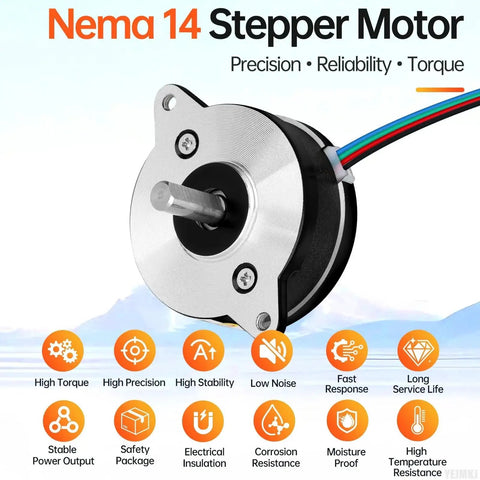 Beefy Torque 0.9 Degree Round Nema 14 Bipolar Stepper Motor front view with 15mm shaft and cable for 3D Printer CNC Robot DIY Projects