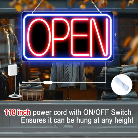 16.5 X 9 Inch Led Neon Open Sign For Business Ultra Bright Plug In Light Up Open Sign With Easy On Off Switch And 12V 2A AC Adapter