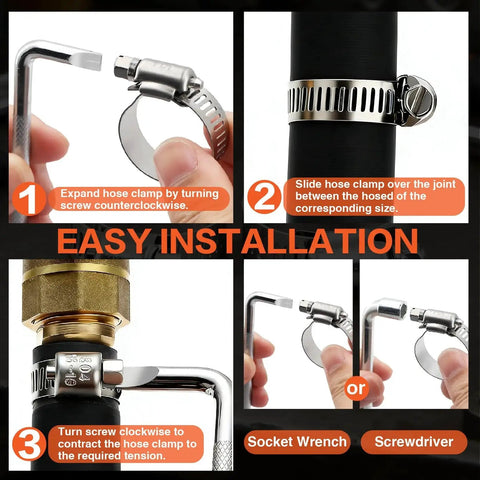 Pro Grade 185 Piece 304 Stainless Steel Anti Rust Hose Clamp Kit Installation Guide with Socket Wrench and Screwdriver Use