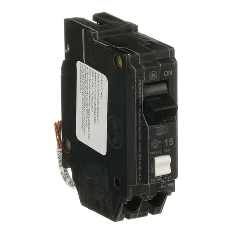 Single 15A 1-Pole 120/240V Combination Arc-Fault Circuit Breaker (AFCI), Short Pigtail Q-Line Plug-in, 10kAIC, UL Listed, black