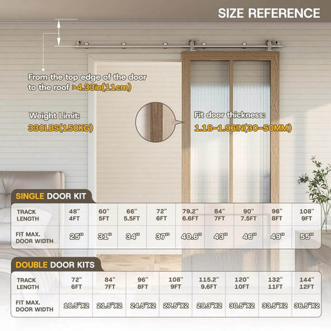 66 Inch Top Mount Sliding Barn Door Hardware Kit In Stainless Steel, Heavy Duty And Quiet, Fits Single Doors Up To 34 Inches Wide