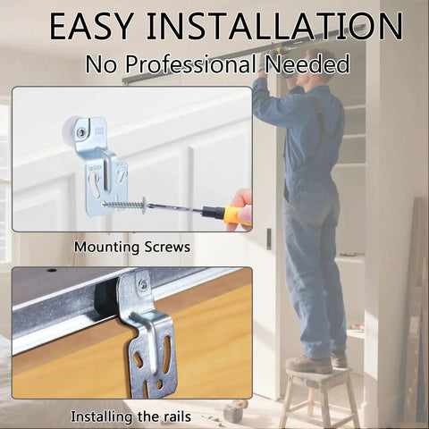 8 Pcs Top Hung Sliding Closet Door Roller Kit installation showing mounting screws and rail fitting with 7/8 inch wheels.