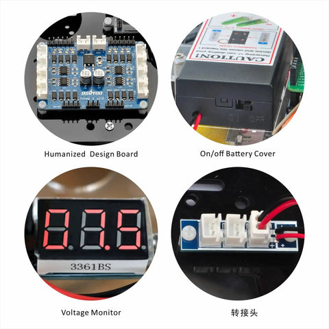 FlexiRover Robot Car Kit electronic components including humanized design board, battery cover, voltage monitor for Raspberry Pi projects