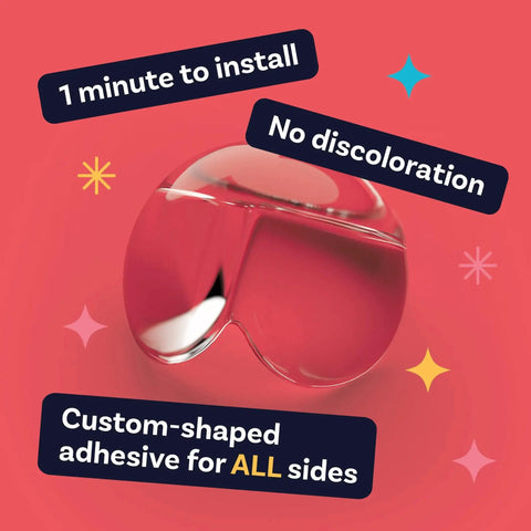 Transparent PVC Corner Protectors For Baby Safety And Furniture Edge Guards, showing clear bumper and adhesive features on red background.