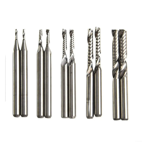 Carbide End Mill Set With 1/8 Inch Shank Single Flute Upcut Router Bits For CNC Milling Wood And Acrylic, 10 Piece Kit